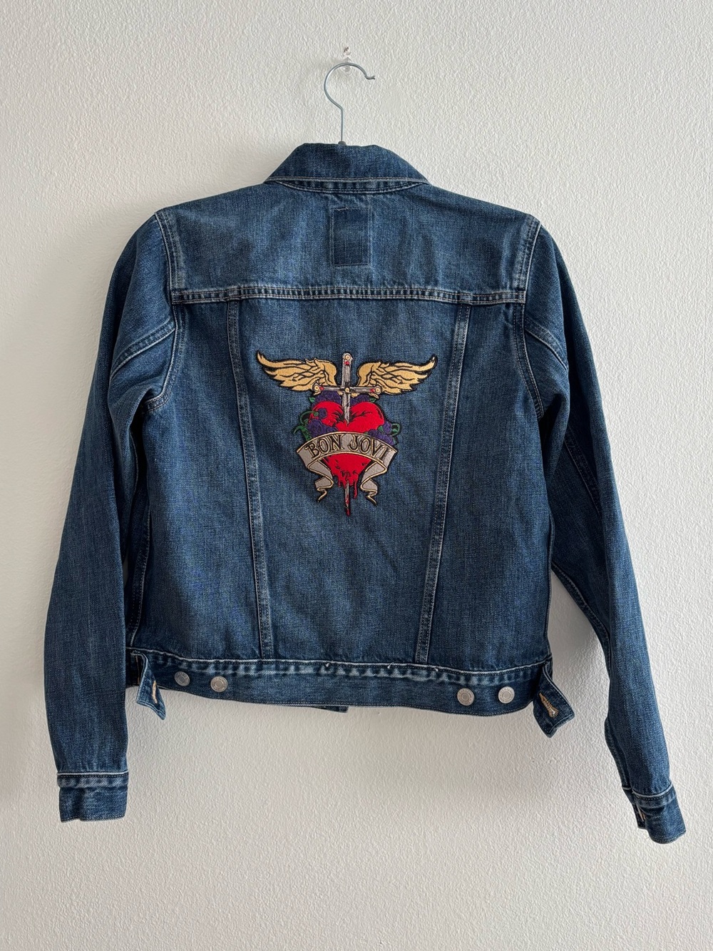 Denim Jacket with Bon Jovi Patch on Back Gap Small